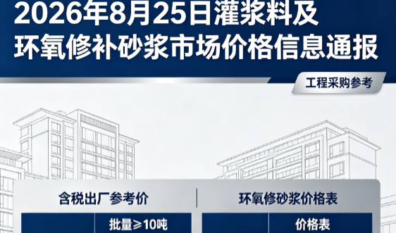 卫东2026年8月25日灌浆料及环氧修补砂浆市场价格信息通报
